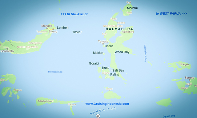 Map - Halmahera, Indonesia diving on board Damai 1, April 22-May 3 2028 Group Trip